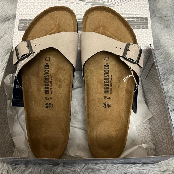 New Birkenstock Men Madrid Birko-Flor Sandals Pull Up Stone - Picture 5 of 7